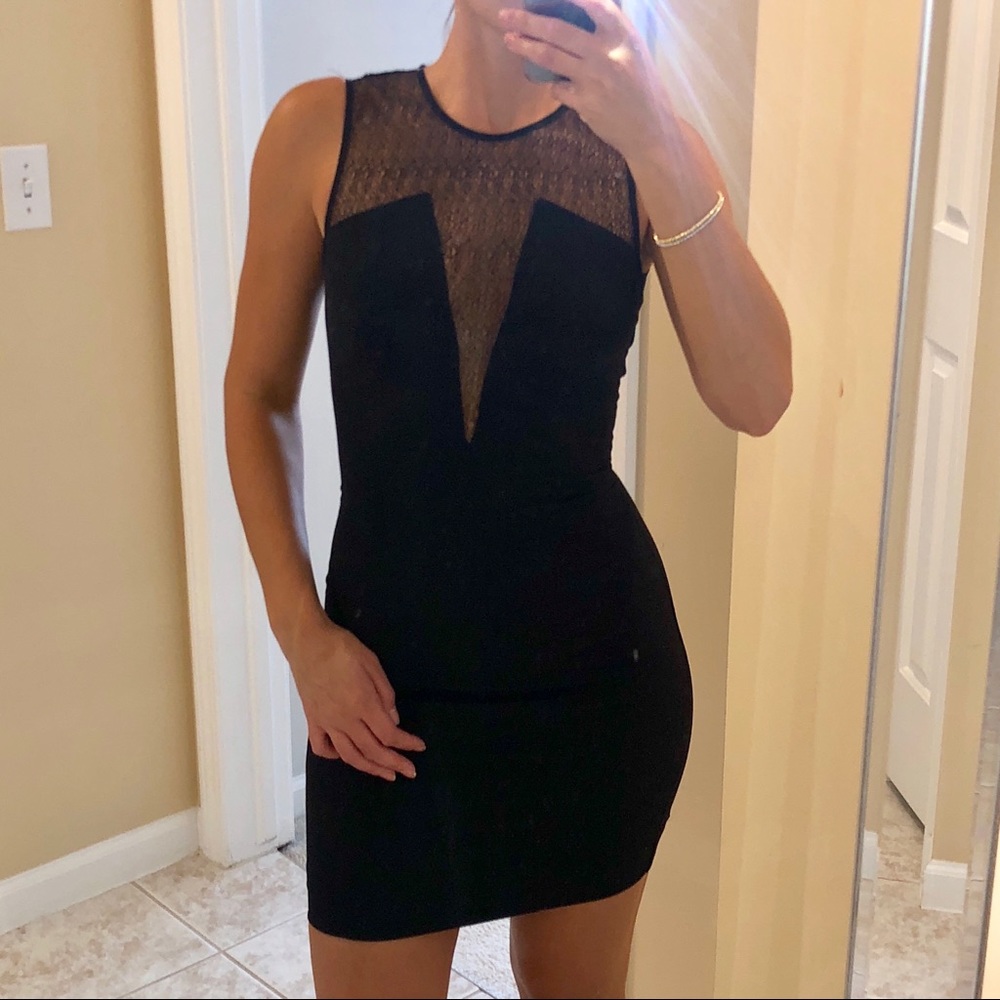 H&M black mini dress with sheer net front and back